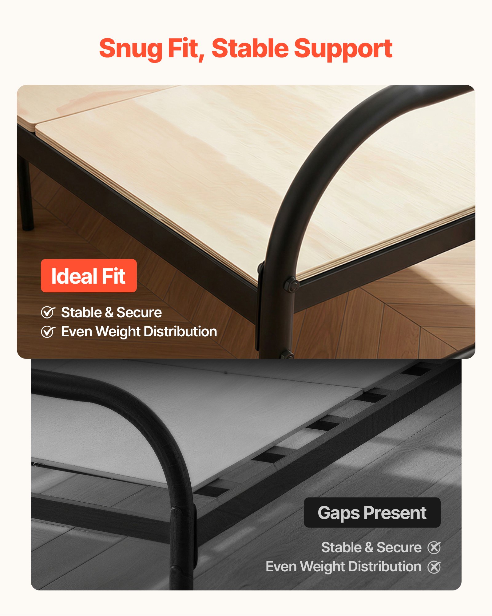 VEVOR Tabla de Cama Plegable, Tamaño de 195 x 178 cm, Soporte para Colchón, con Cintas de Nailon, Material de Madera Contrachapada, Protección de Bordes Redondeados, Somier Plegable para Camas Sofás