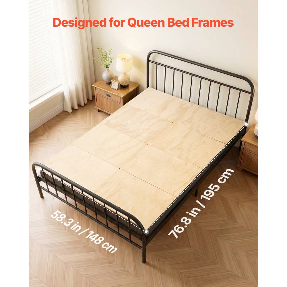 VEVOR Tabla de Cama Plegable, Tamaño 195 x 148 cm, Soporte para Colchón, Tabla de Bunkie de Madera Contrachapada, Bordes Redondeados, con Cintas de Nailon, Somier Plegable para Camas de Todo Tipo Sofá