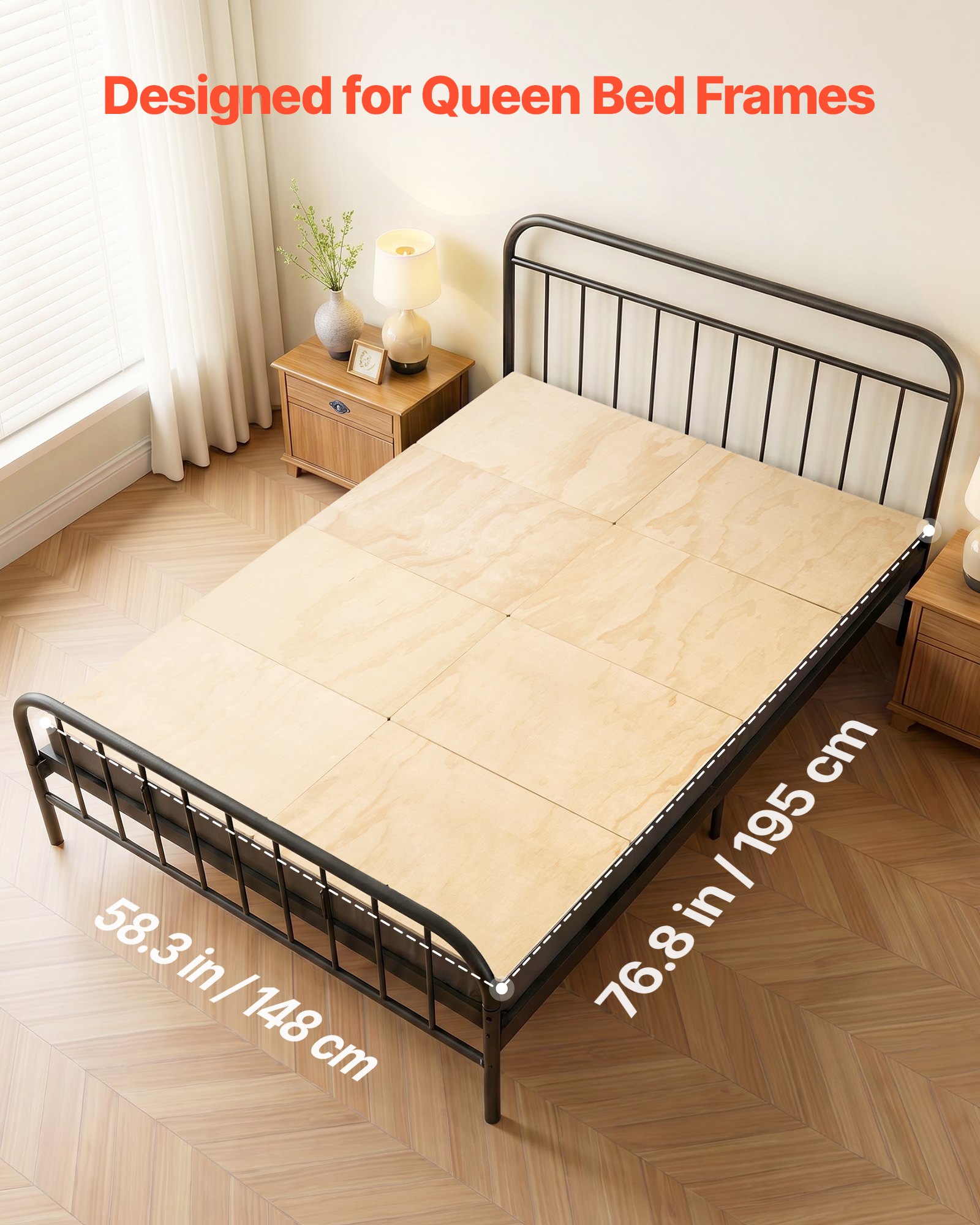 VEVOR Tabla de Cama Plegable, Tamaño 195 x 148 cm, Soporte para Colchón, Tabla de Bunkie de Madera Contrachapada, Bordes Redondeados, con Cintas de Nailon, Somier Plegable para Camas de Todo Tipo Sofá