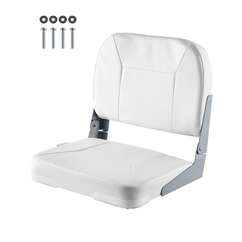 VEVOR Asiento de Barco con Respaldo Bajo Silla de Barco de Pesca Plegable con Cojín de Esponja Espesado y Cuero de PVC Impermeable Asiento de Bote Abatible para Barcos de Pesca, Yates, Blanco