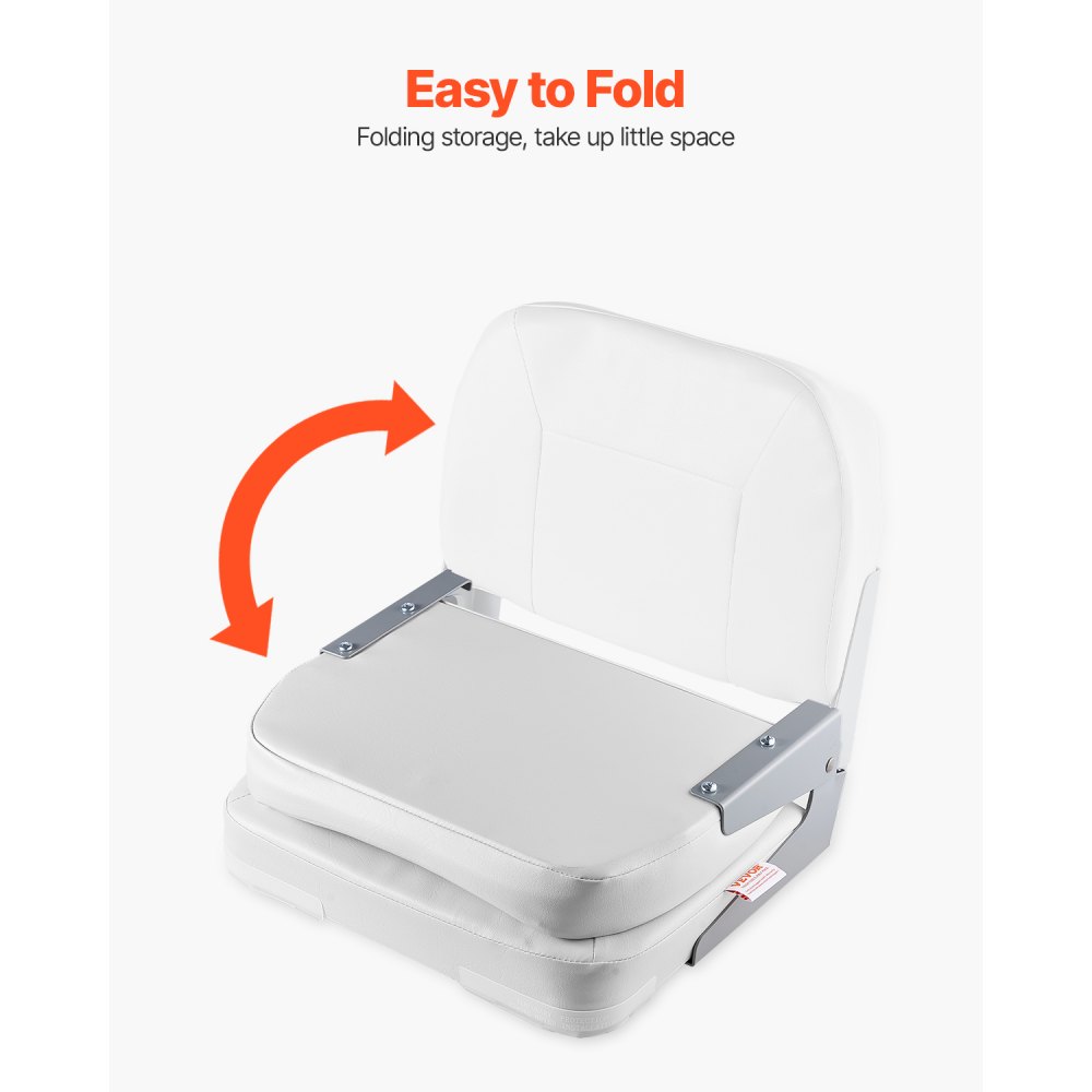 VEVOR Asiento de Barco con Respaldo Bajo Silla de Barco de Pesca Plegable con Cojín de Esponja Espesado y Cuero de PVC Impermeable Asiento de Bote Abatible para Barcos de Pesca, Yates, Blanco
