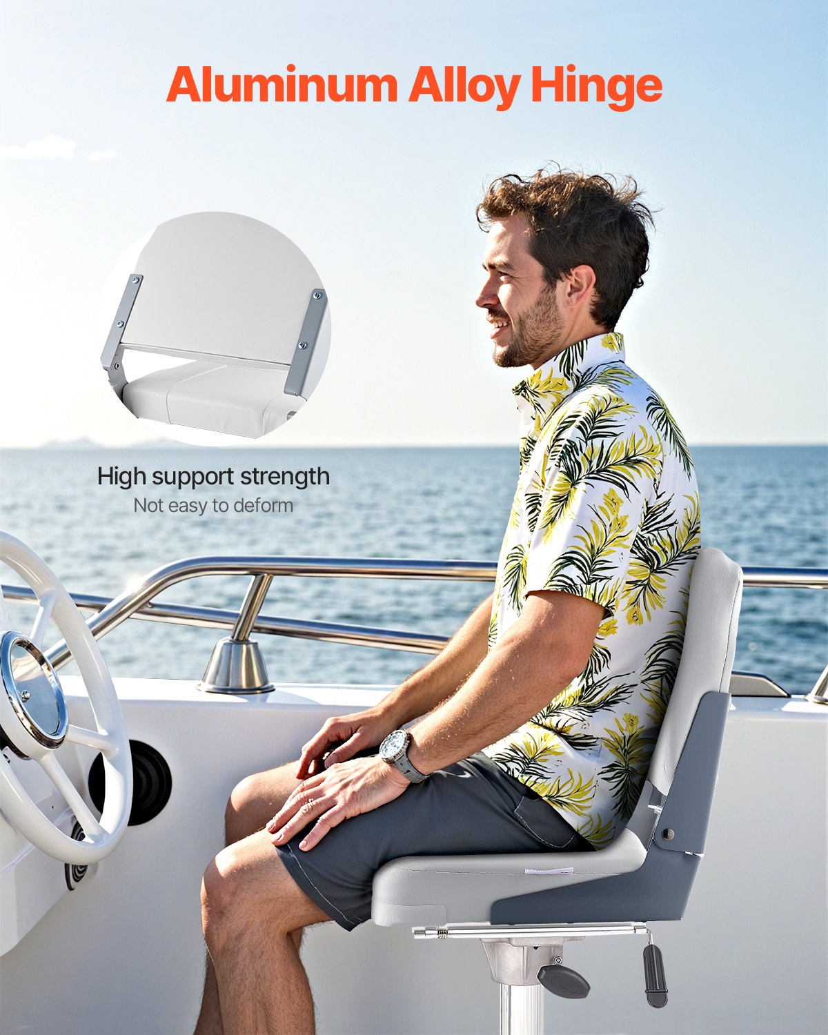 VEVOR Asiento de Barco con Respaldo Bajo Silla de Barco de Pesca Plegable con Cojín de Esponja Espesado y Cuero de PVC Impermeable Asiento de Bote Abatible para Barcos de Pesca, Yates, Blanco
