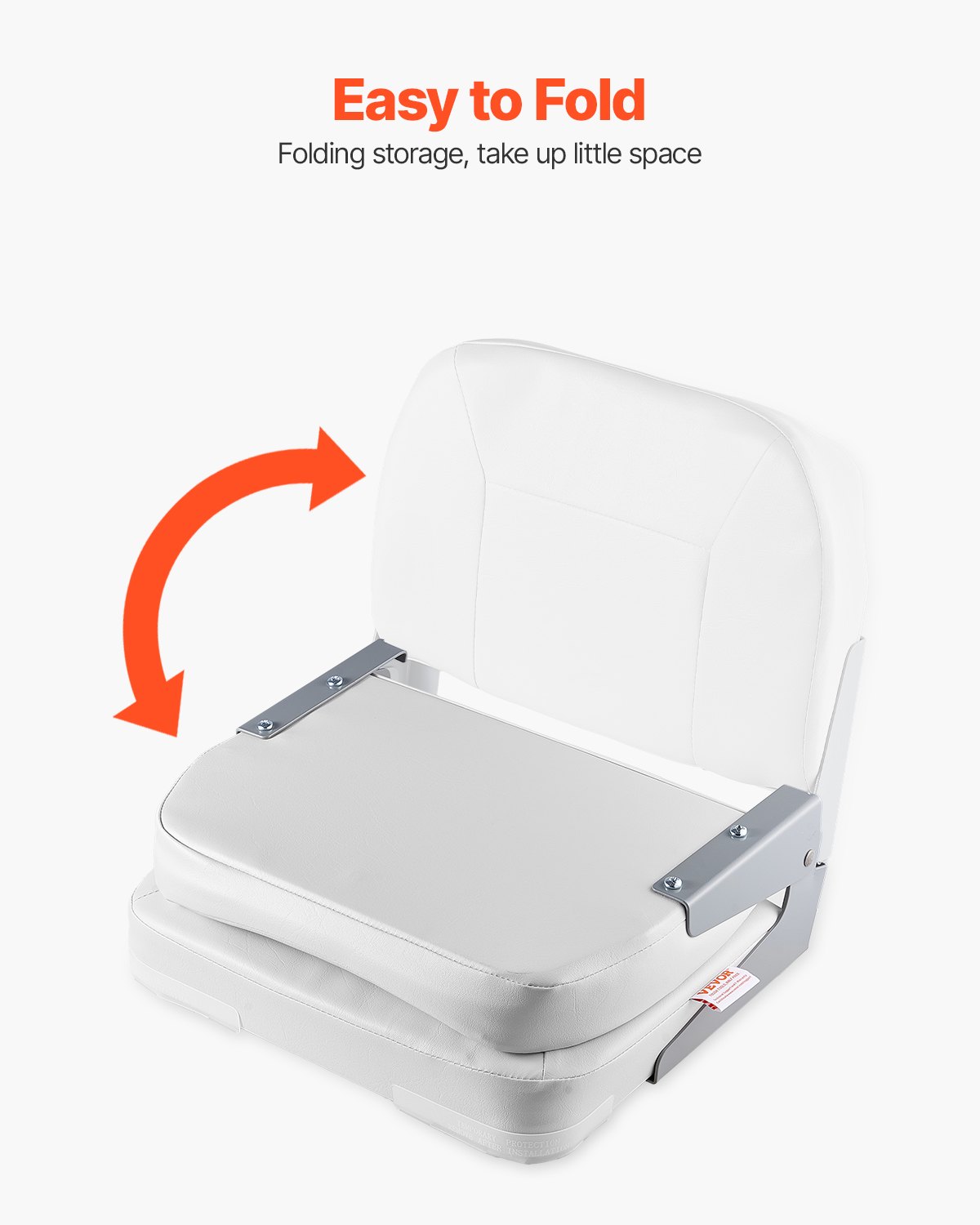 VEVOR Asiento de Barco con Respaldo Bajo Silla de Barco de Pesca Plegable con Cojín de Esponja Espesado y Cuero de PVC Impermeable Asiento de Bote Abatible para Barcos de Pesca, Yates, Blanco