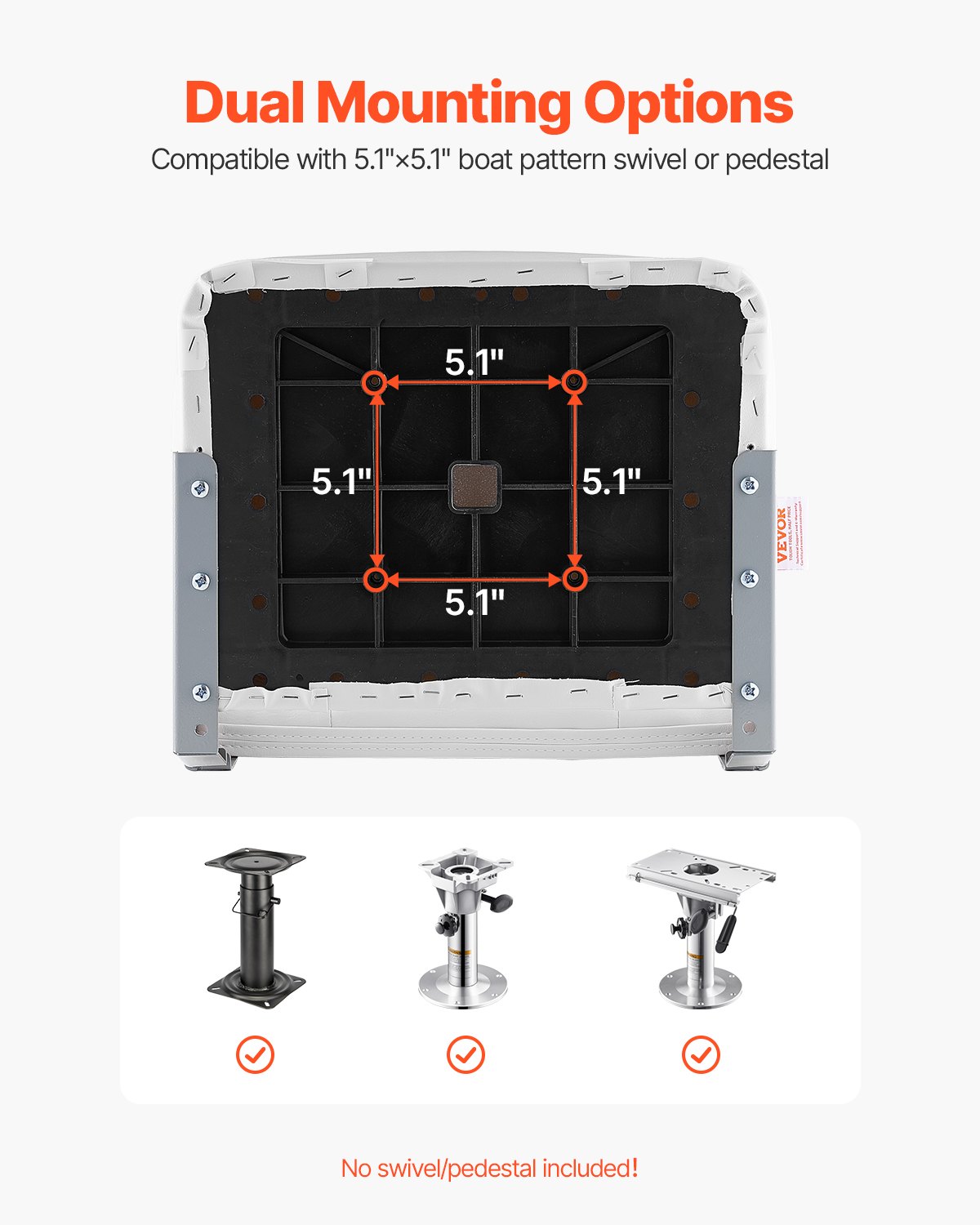 VEVOR Asiento de Barco con Respaldo Bajo Silla de Barco de Pesca Plegable con Cojín de Esponja Espesado y Cuero de PVC Impermeable Asiento de Bote Abatible para Barcos de Pesca, Yates, Blanco