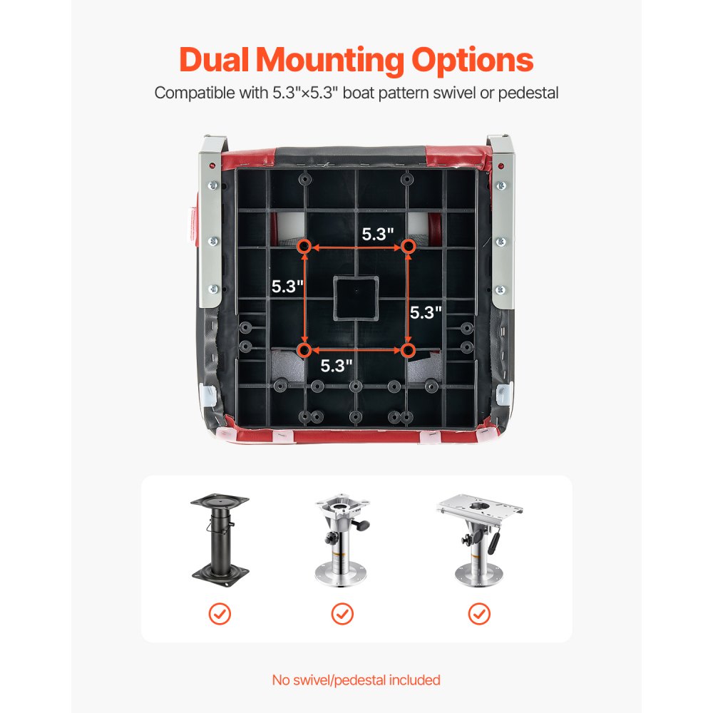 VEVOR Asiento de Barco con Respaldo Alto 2 Piezas Silla de Barco de Pesca Plegable con Cojín de Esponja Espesa y Cuero de PVC Impermeable Asiento de Bote Abatible para Barcos, Yates, Negro y Rojo