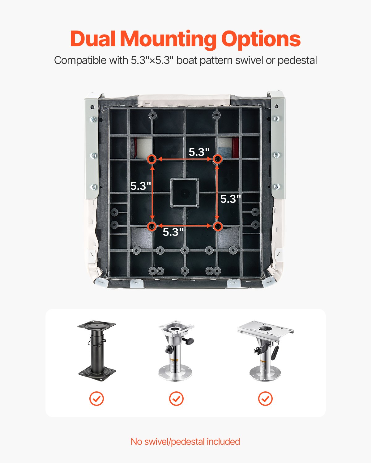 VEVOR Asiento de Barco con Respaldo Alto 2 Piezas Silla de Barco de Pesca Plegable con Cojín de Esponja Espesa y Cuero de PVC Impermeable Asiento de Bote Abatible para Barcos, Yates, Negro y Gris