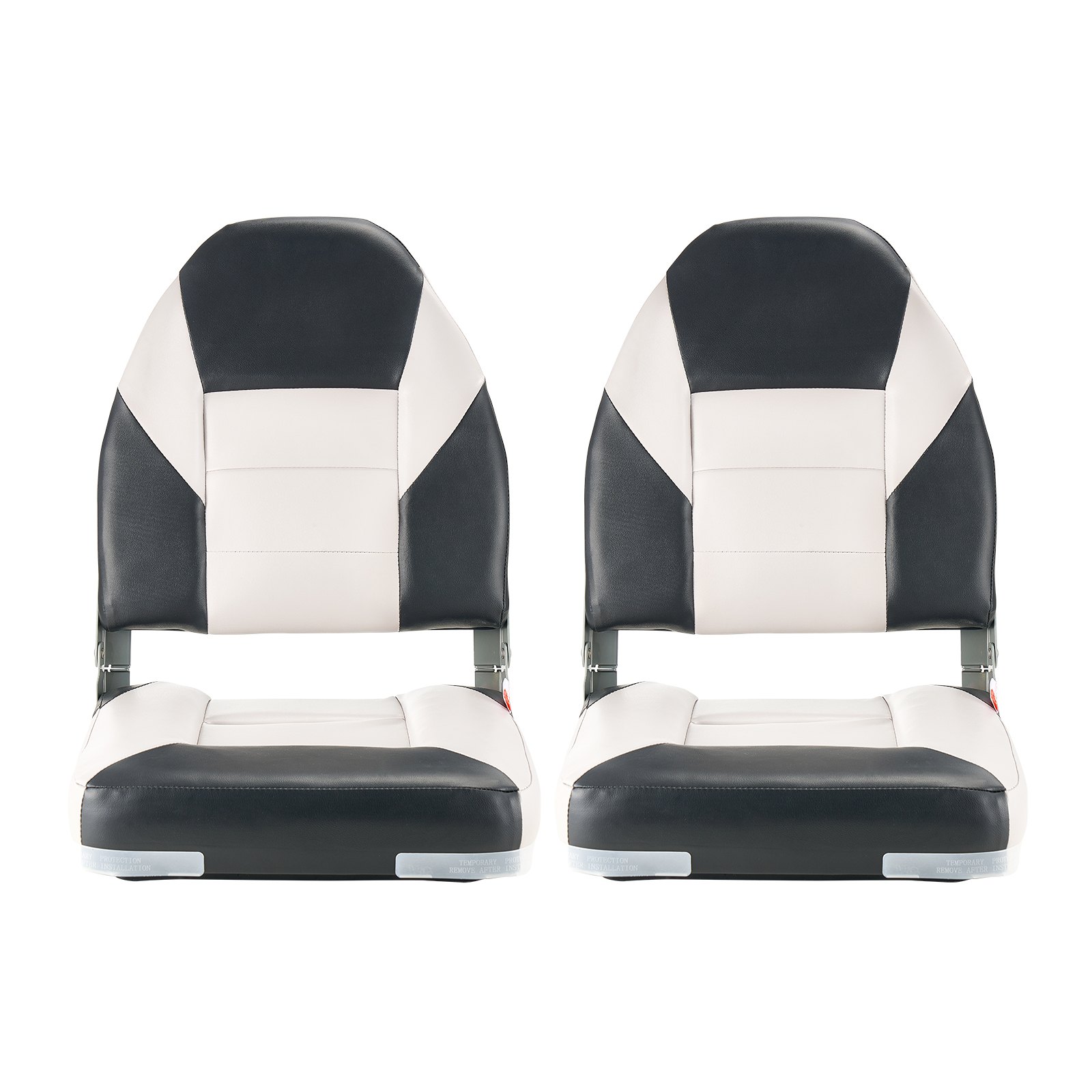 VEVOR Asiento de Barco con Respaldo Alto 2 Piezas Silla de Barco de Pesca Plegable con Cojín de Esponja Espesa y Cuero de PVC Impermeable Asiento de Bote Abatible para Barcos, Yates, Negro y Gris