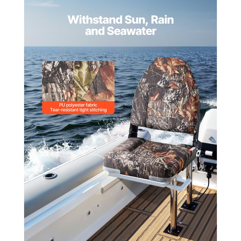 VEVOR 2 pcs. Boat Seat, Boat Chair with High Backrest, Foldable Fishing Boat Seat with Thick Sponge Cushion & PU Leather, Aluminum Alloy Hinges, for Boats, Yachts, Ships, Camouflage