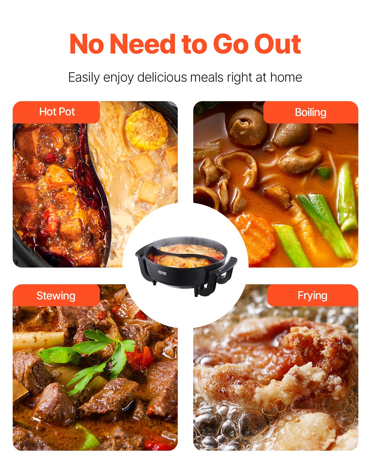 VEVOR Electric Hot Pot 1360 W 5 L Shabu-Shabu Pot with Two Flavors, Non-Stick Electric Stove with Divider, Clear Glass Lid, Temperature Control, Hot Pot for 6-10 People