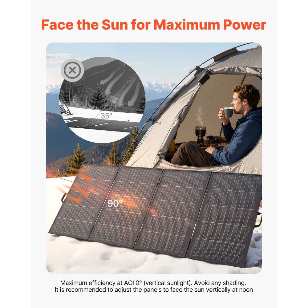 VEVOR Placa Solar Plegable 400W, Panel Solar Portátil con Marco, con Salida MC4 Cable y Adaptador de Conector, IP67 Impermeable, Compatible con Estaciones de Energía Acampadas Autocaravanas Viajes