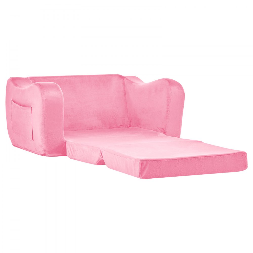 VEVOR Sofá Infantil 2 en 1, Convertible en Tumbona, Sofá Cama Plegable y Suave de Esponja 28D y Pelo Corto con Reposabrazos, Ideal para Jugar o Descansar Cómodamente para Niños, Talla M, Rosa