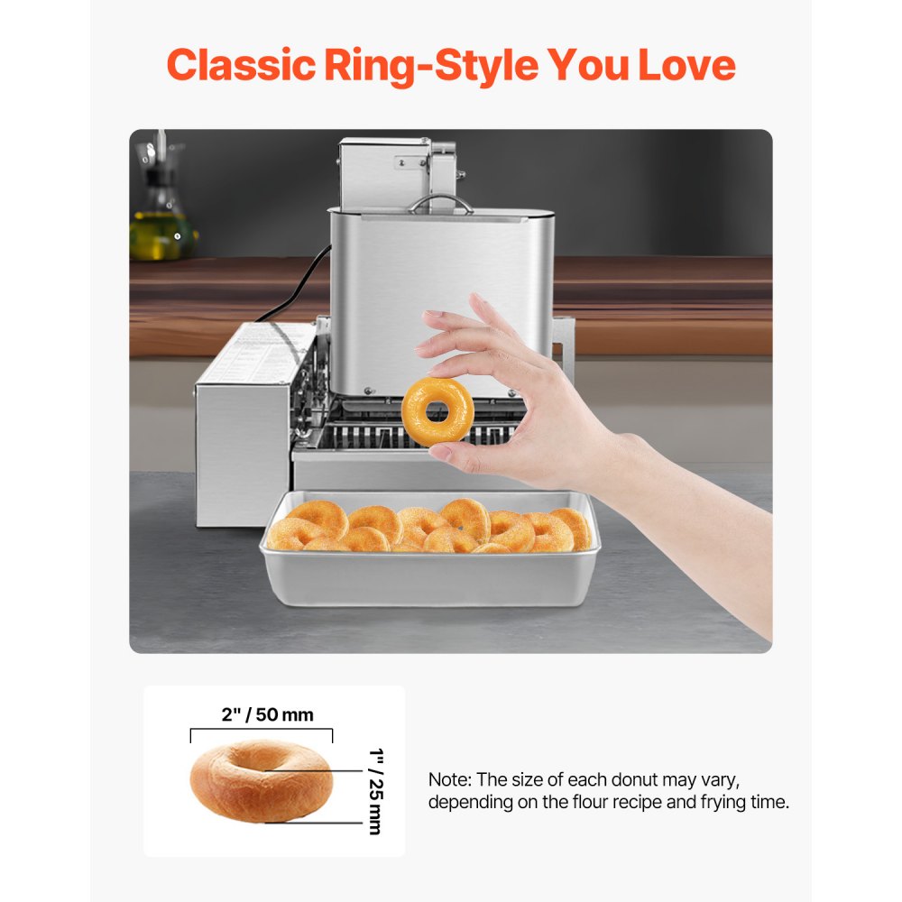 VEVOR Máquina Automática para Hacer Donas 4 Filas 2000 W, Equipo para Hacer Rosquillas de Alta Potencia 240 Piezas/Hora, de Acero Inoxidable con Control Inteligente, para Panadería, Cafetería