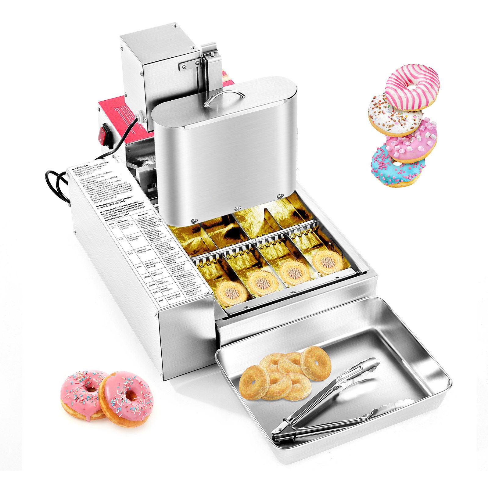 VEVOR Máquina Automática para Hacer Donas 4 Filas 2000 W, Equipo para Hacer Rosquillas de Alta Potencia 240 Piezas/Hora, de Acero Inoxidable con Control Inteligente, para Panadería, Cafetería