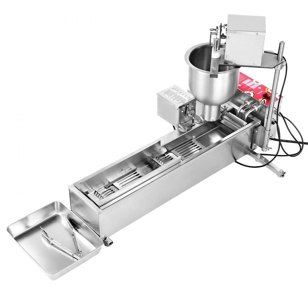 VEVOR Máquina Automática para Hacer Donas, Equipo para Hacer Donas de Una Sola Fila, Alta Potencia de 90 Piezas/Hora, Acero Inoxidable, con Moldes de 3 Tamaños y Conteo Automático, 14,5 L, Plata