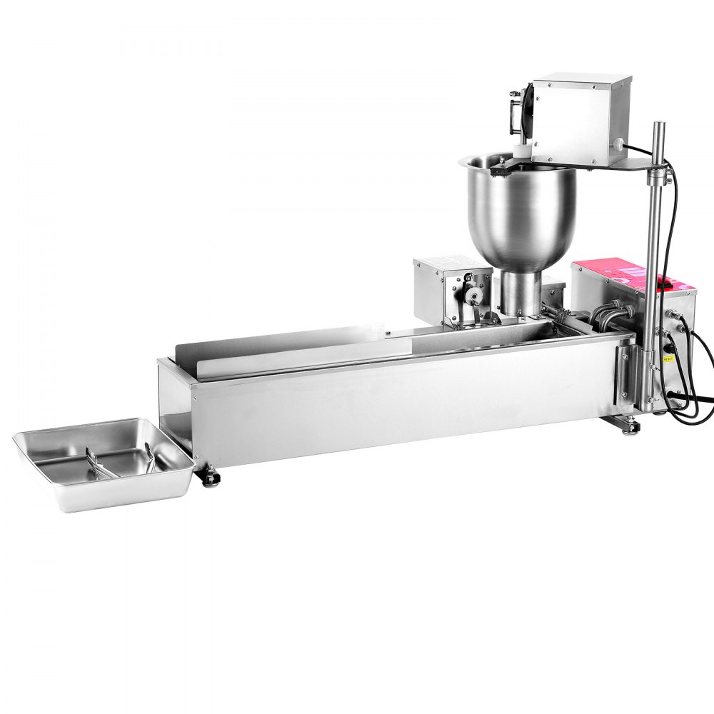 VEVOR Commercial Automatic Donut Machine Maker, Single Row Stainless Steel Production Equipment (90 pcs/h) Electric Donut Fryer with 3 Mold Sizes for Bakeries, Restaurants, and Cafes