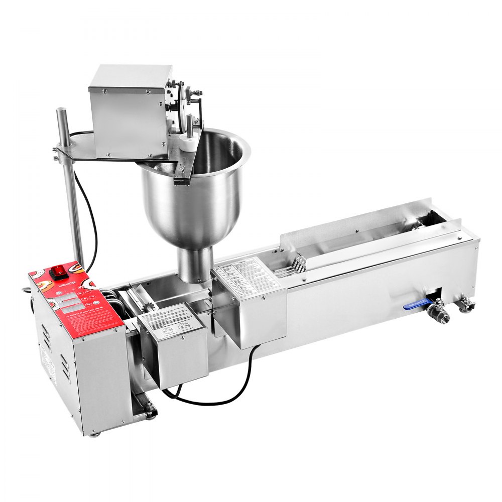 VEVOR Commercial Automatic Donut Machine Maker, Single Row Stainless Steel Production Equipment (90 pcs/h) Electric Donut Fryer with 3 Mold Sizes for Bakeries, Restaurants, and Cafes