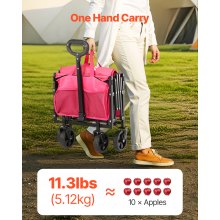 VEVOR Carrito Plegable con Ruedas Todoterreno Carga de 102,6 kg, Rosa y Negro