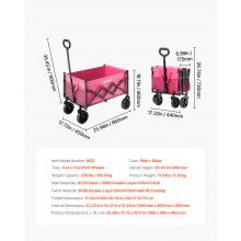 VEVOR Carrito Plegable con Ruedas Todoterreno Carga de 102,6 kg, Rosa y Negro