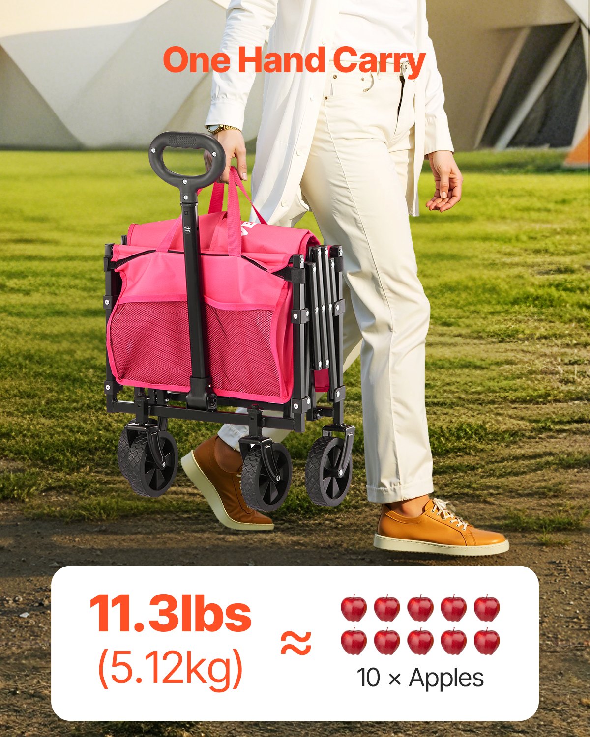 VEVOR Carrito Plegable para Exteriores, Carro de Transporte Plegable de 660 x 450 x 460 mm con Ruedas Todoterreno, Asa Ajustable, Capacidad de Peso de 102,6 kg, para Playa, Jardín, Rosa y Negro