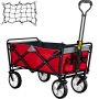 Carro plegable rojo VEVOR con marco resistente, ruedas grandes y bolsillos de almacenamiento, incluye red de carga.