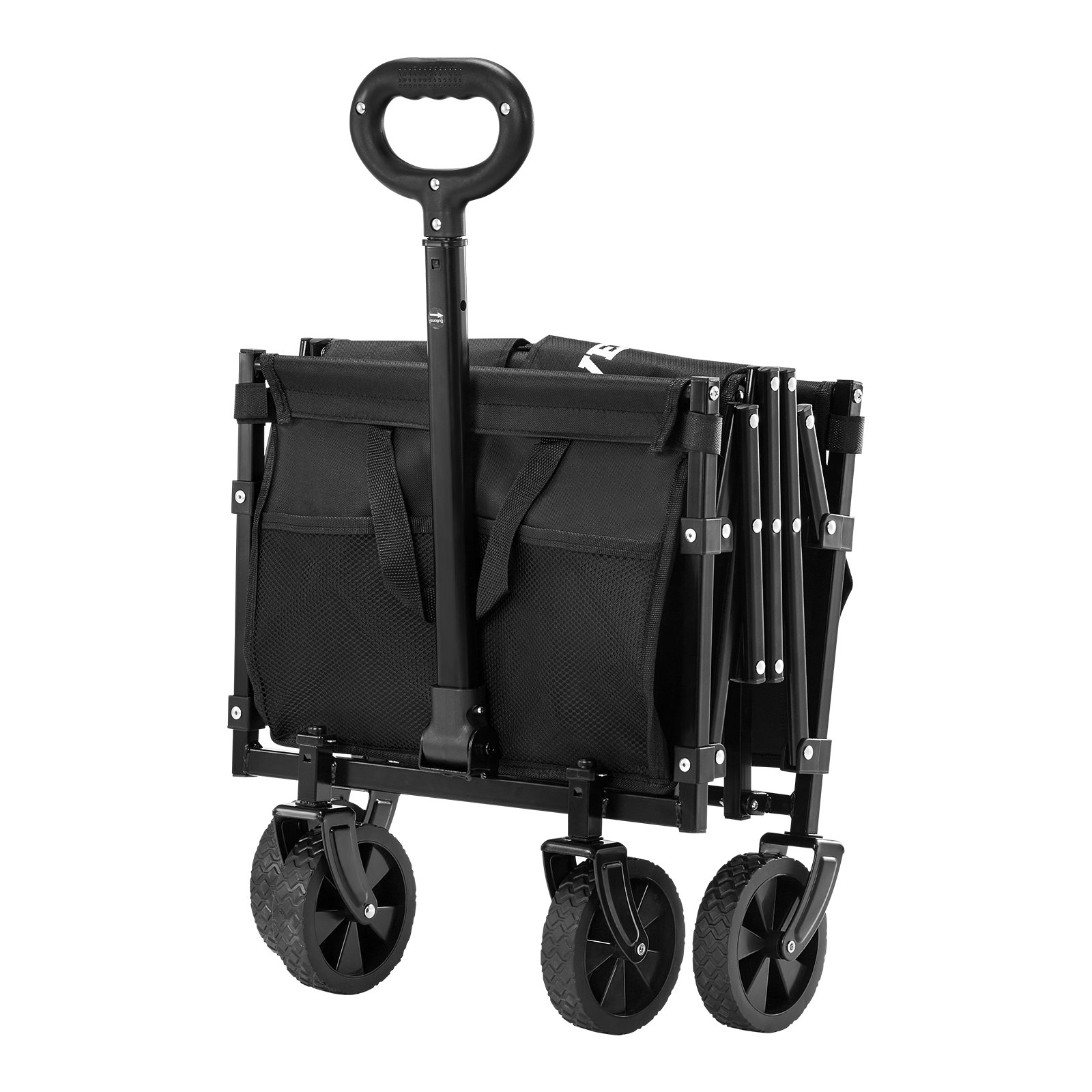 VEVOR Carrito Plegable para Exteriores, Carro de Transporte Plegable de 660 x 450 x 460 mm con Ruedas Todoterreno, Asa Ajustable Capacidad de Peso de 102,06 kg, para Playa, Jardín, Color Negro