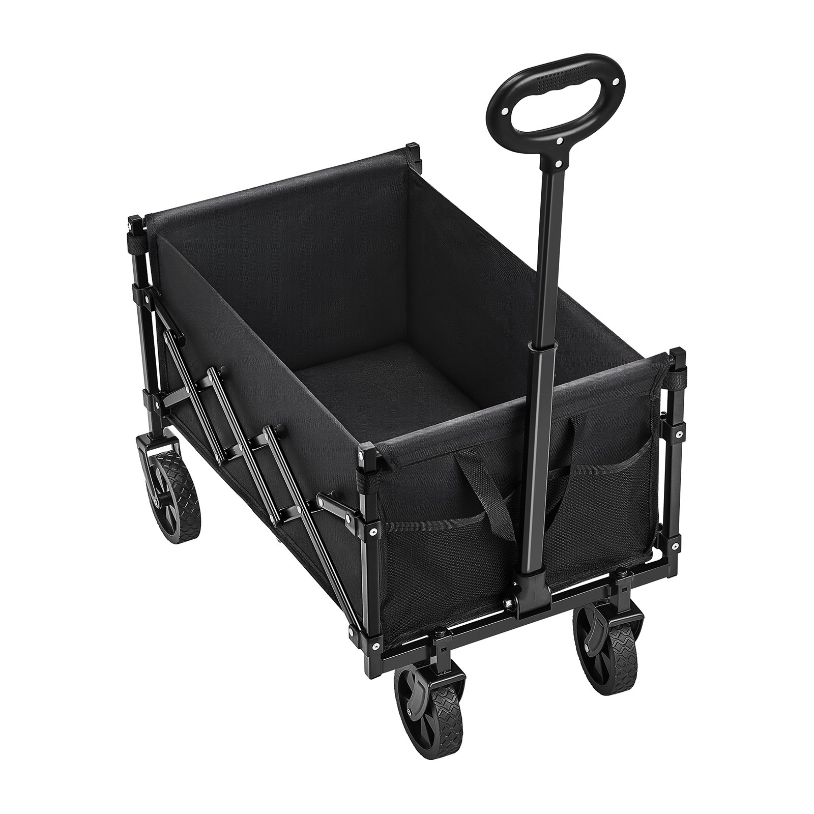 VEVOR Carrito Plegable para Exteriores, Carro de Transporte Plegable de 660 x 450 x 460 mm con Ruedas Todoterreno, Asa Ajustable Capacidad de Peso de 102,06 kg, para Playa, Jardín, Color Negro