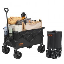 VEVOR Carro de Jardín Plegable Carro de Transporte de Playa 220 L Carga Máxima 150 kg con Ruedas Soporte para Bebidas, Carro Deportivo Resistente para Camping, Compras, Jardín, Exterior, Negro