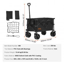 VEVOR Carro de Jardín Plegable Carro de Transporte de Playa 113 L Carga Máxima 250 libras con Ruedas Soporte para Bebidas, Carro Deportivo Resistente para Camping, Compras, Jardín, Exterior, Negro