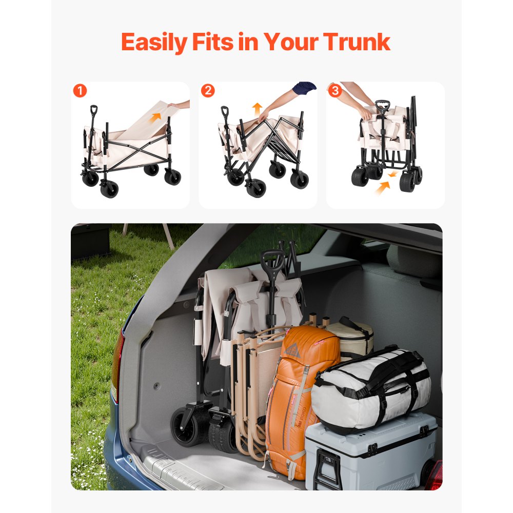 VEVOR Carrito Plegable 2 en 1, Carro Plegable 970 x 580 x 670 mm se Convierte en Banco con Asa Ajustable, Capacidad de Peso de 249,48 kg para Exteriores, Compras, Camping y Jardinería, Caqui