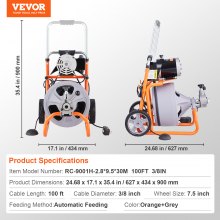 VEVOR Desatascador de Desagües con Alimentación Automática 627 x 434 x 900 mm