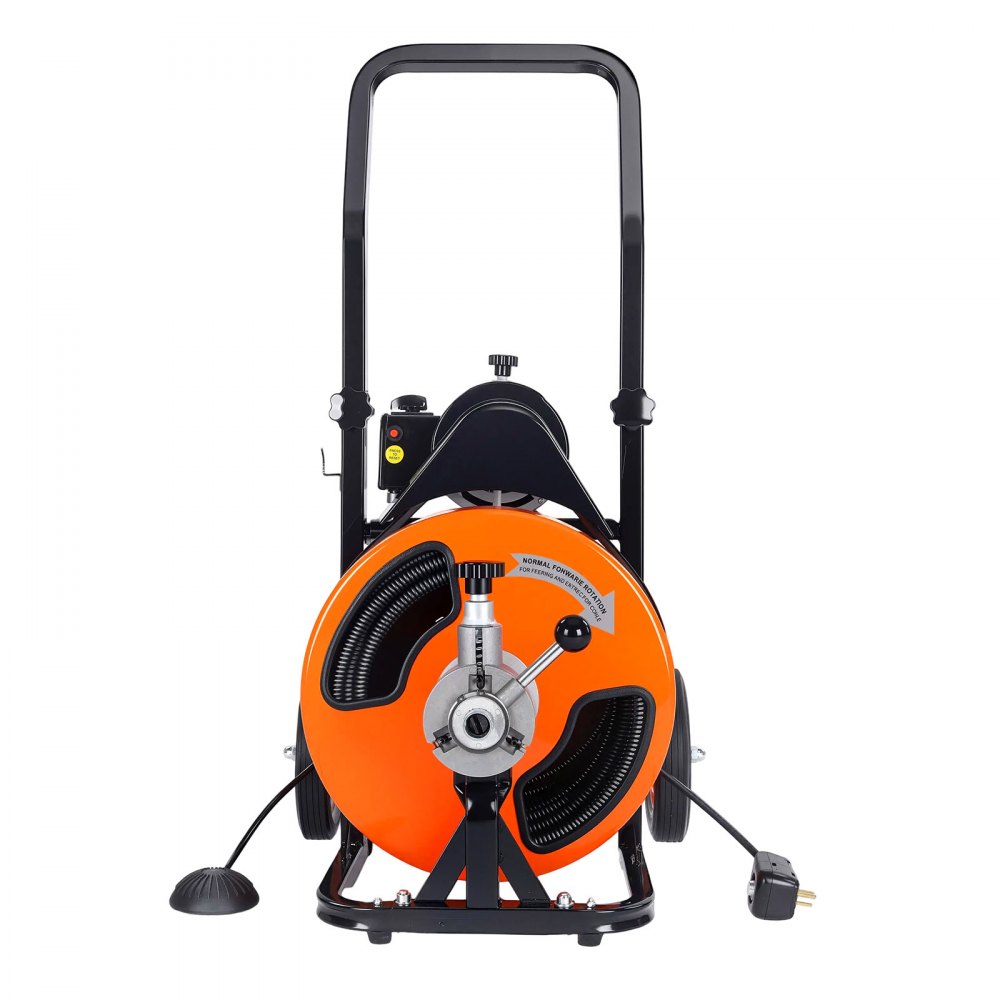 VEVOR Desatascador Eléctrico de Desagües 15m x 12,7mm Máquina Limpiadora de Tuberías Fuente de Alimentación Automático con 4 Cortatubos de Pie para Tuberías de 2,54-10,16 cm Alcantarillado Inodoro