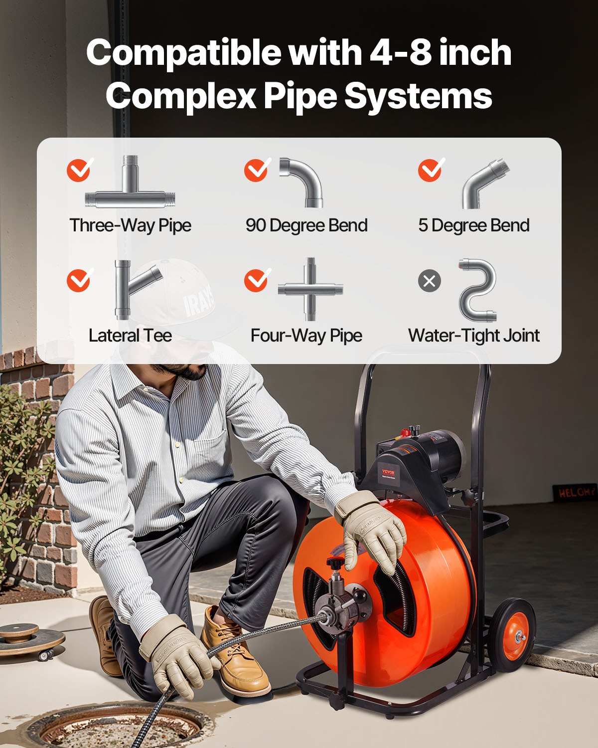 VEVOR Pipe Cleaning Machine 100 FT x 3/4 Inch, Pipe Cleaning Machine with Automatic Feed, Pipe Cleaning Spiral with 4 Cutters and Air-Activated Foot Switch for Pipes from 1 to 4 Inch