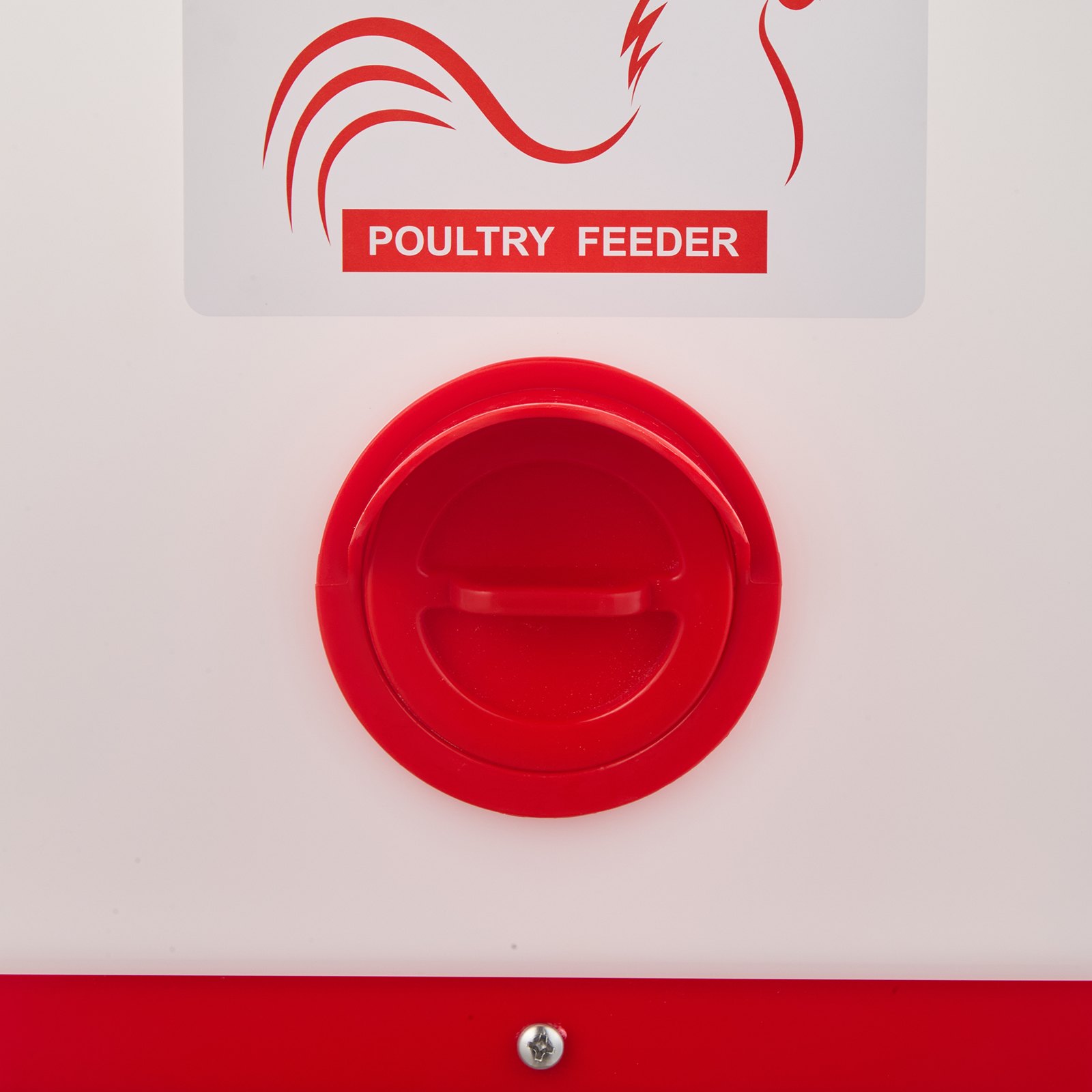 VEVOR Comedero Automático para Pollos, Capacidad 18 kg, Dispensador Colgante de Gravedad con Asa, Diseño Impermeable y Sin Residuos, 3 Puertos de Alimentación, 350 x 330 x 425 mm, Blanco y Rojo