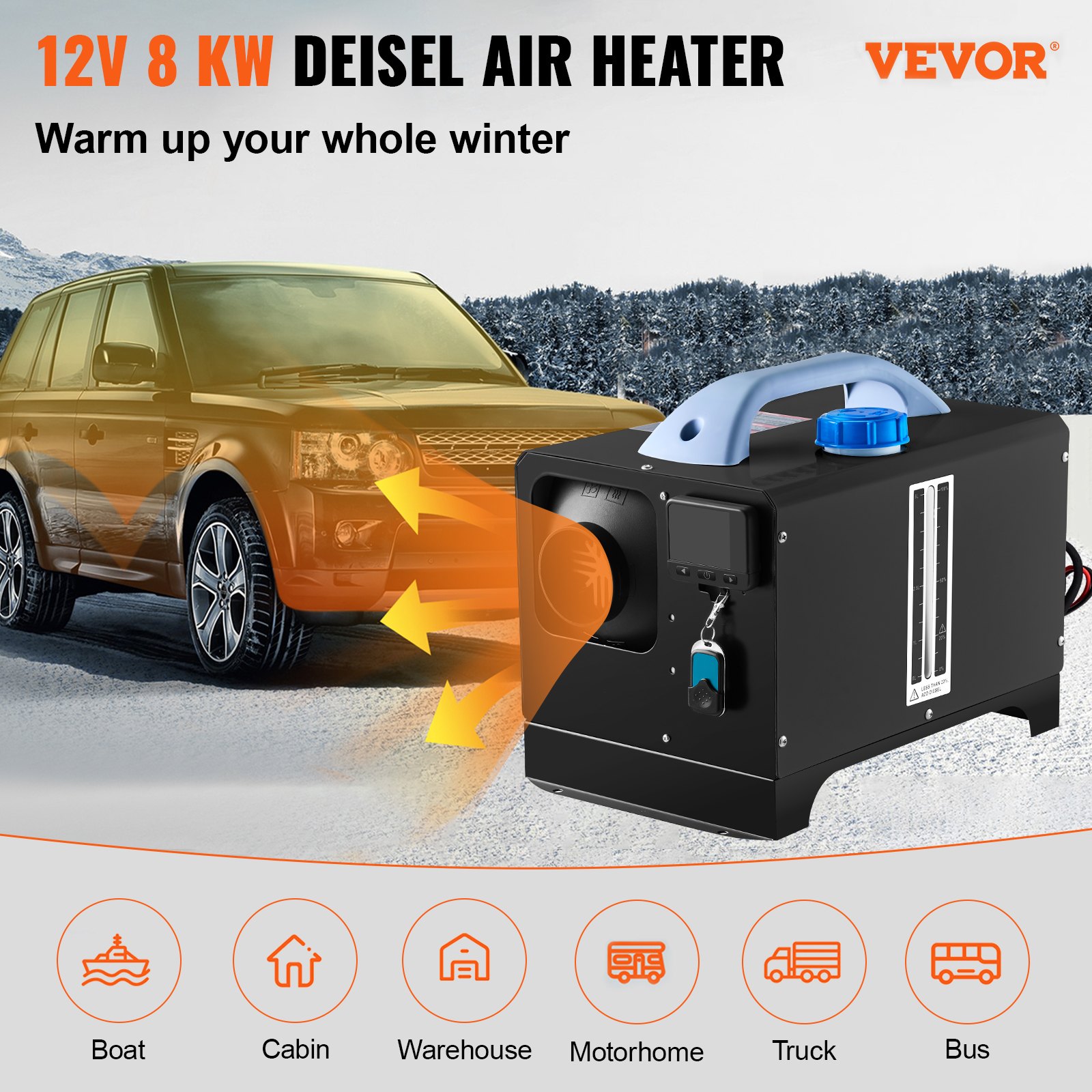 VEVOR Calentador Coche de Aire Diésel 12V 8 kW Calefacción Estacionaria Diésel -40 °C - 80 °C Calentador de Estacionamiento Calefacción Estática