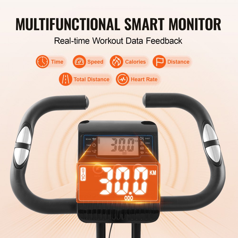 VEVOR Bicicleta Estática Plegable Vertical para Fitness, con Resistencia Magnética Ajustable, para Entrenamiento en el Gimnasio en Casa, Cojín de Asiento Cómodo, Monitor LCD, 615 x 515 x 1280 mm