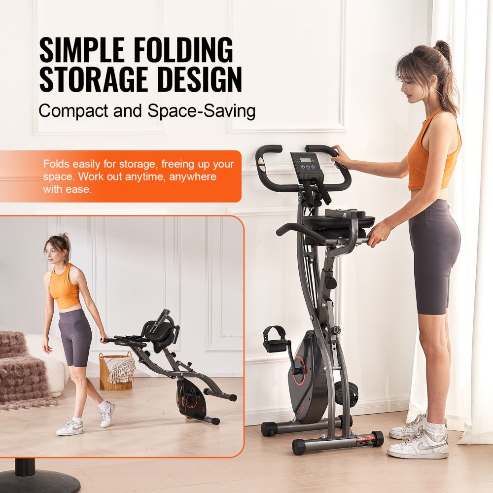VEVOR Bicicleta Estática Plegable Vertical para Fitness, con Resistencia Magnética Ajustable, para Entrenamiento en el Gimnasio en Casa, Cojín de Asiento Cómodo, Monitor LCD, 615 x 515 x 1280 mm
