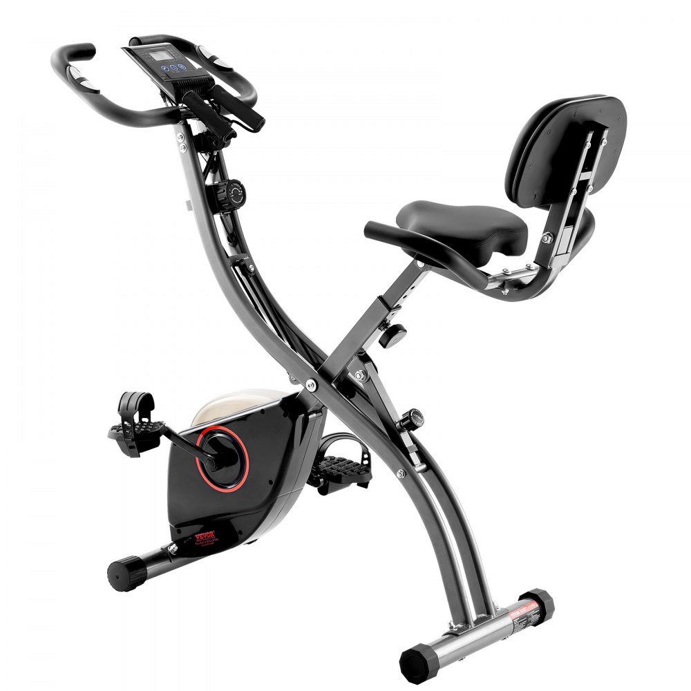 VEVOR Bicicleta Estática Plegable Vertical para Fitness, con Resistencia Magnética Ajustable, para Entrenamiento en el Gimnasio en Casa, Cojín de Asiento Cómodo, Monitor LCD, 615 x 515 x 1280 mm