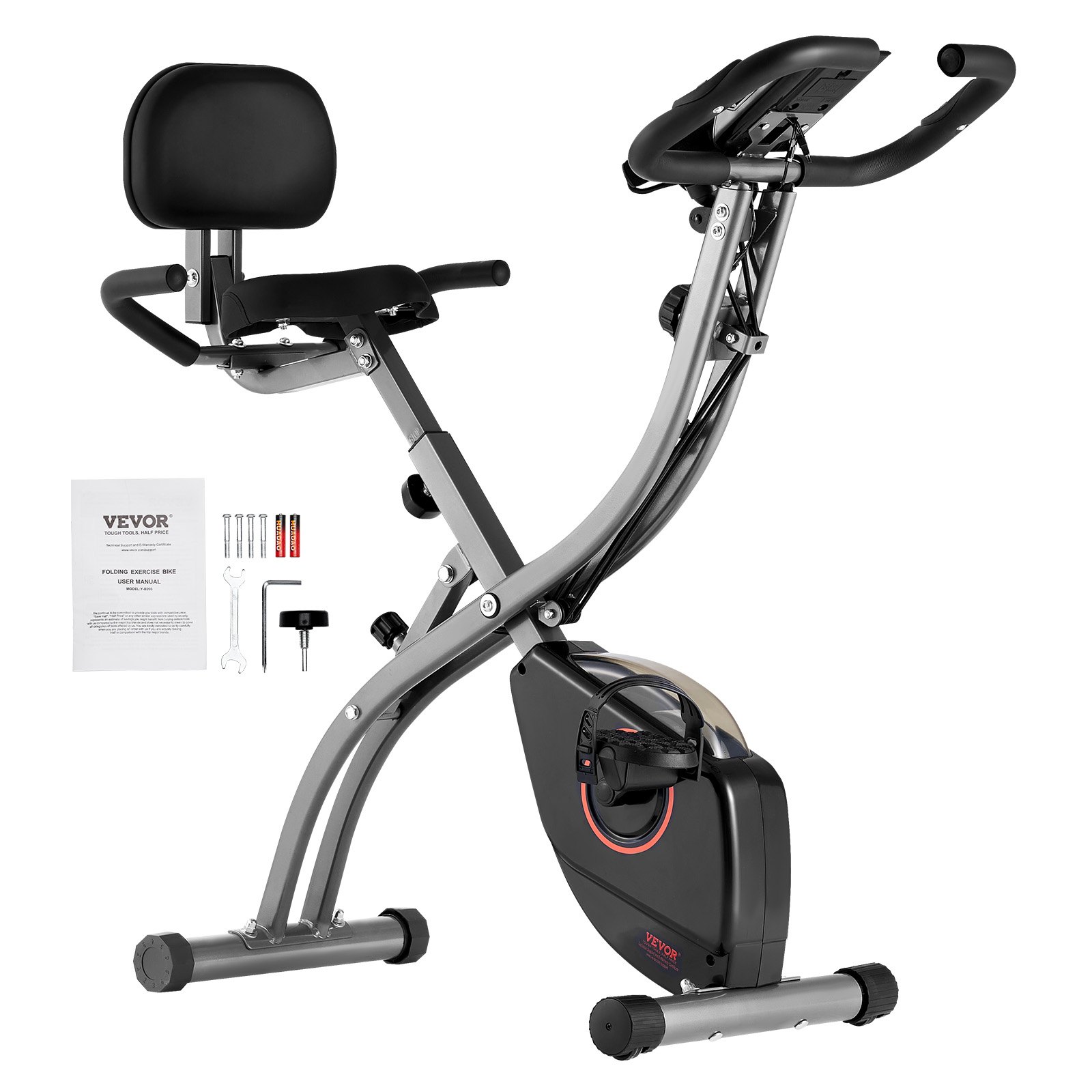 VEVOR Bicicleta Estática Plegable Vertical para Fitness, con Resistencia Magnética Ajustable, para Entrenamiento en el Gimnasio en Casa, Cojín de Asiento Cómodo, Monitor LCD, 615 x 515 x 1280 mm