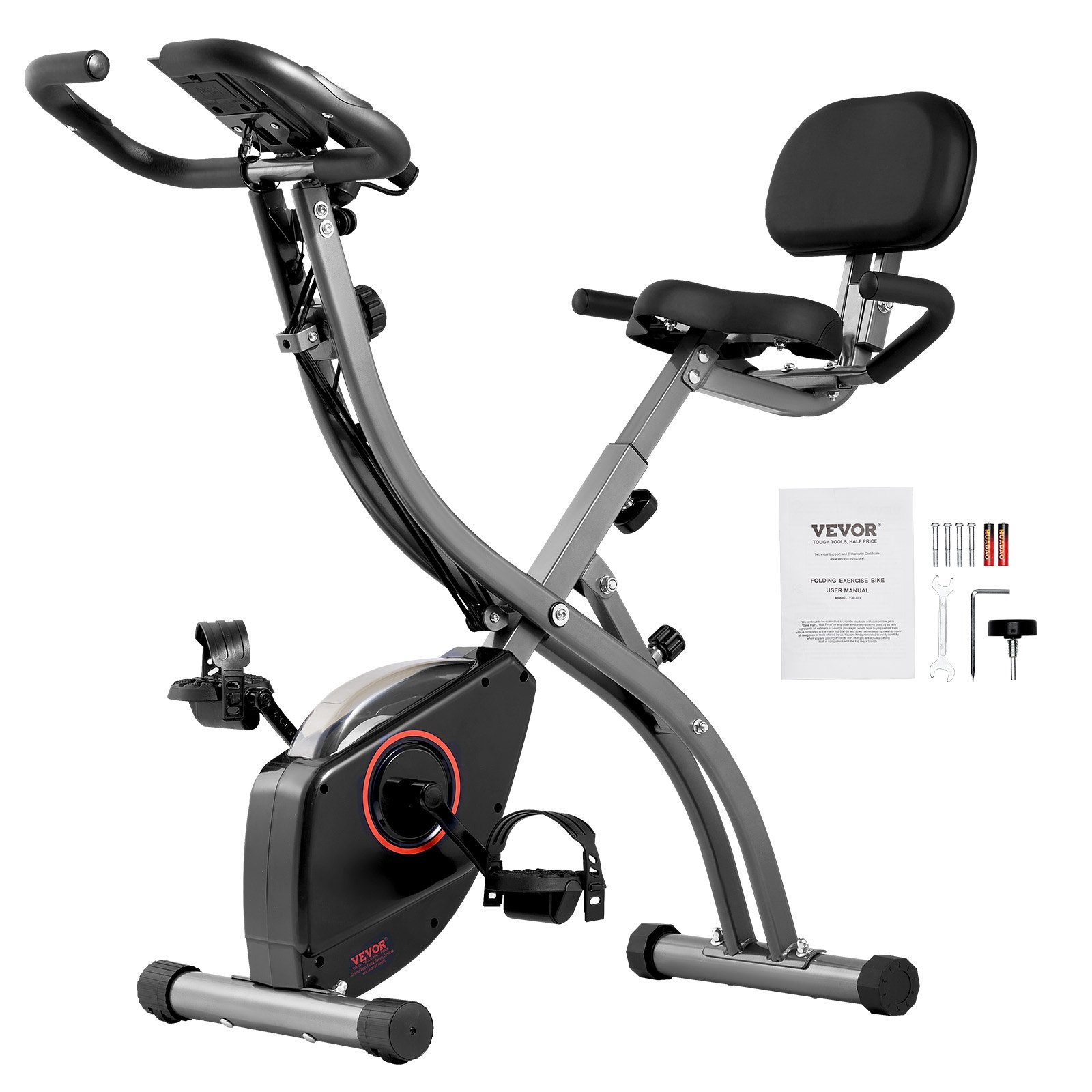 VEVOR Bicicleta Estática Plegable Vertical para Fitness, con Resistencia Magnética Ajustable, para Entrenamiento en el Gimnasio en Casa, Cojín de Asiento Cómodo, Monitor LCD, 615 x 515 x 1280 mm