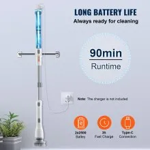 VEVOR Cepillo eléctrico de limpieza 2 modos 280 y 380 RPM, ajustable con 4 cabezales de cepillo reemplazables y mango de extensión ajustable 1055-1190 mm, impermeable 90°, 135° y 180° ángulo, baño