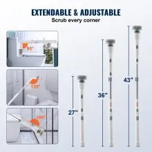 VEVOR Cepillo eléctrico de limpieza 2 modos 280 y 380 RPM, ajustable con 4 cabezales de cepillo reemplazables y mango de extensión ajustable 1055-1190 mm, impermeable 90°, 135° y 180° ángulo, baño