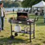 VEVOR Outdoor Grill Cart, 787 x 432mm Tabletop Size Grilling Table, Foldable Outdoor Cooking Table with Tissue Holder, Wheels, Magnetic Tool Rack, BBQ Prep Tables for Picnic, Kitchen, Courtyard