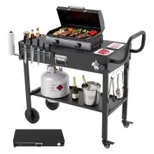 VEVOR Carro de Barbacoa Plegable 787 x 432 mm, Mesa de Barbacoa para Exteriores con Ruedas y Portapañuelos, Carrito con Soporte Magnético para Herramientas, Mesa Auxiliar para Jardín, Picnic, Cocina