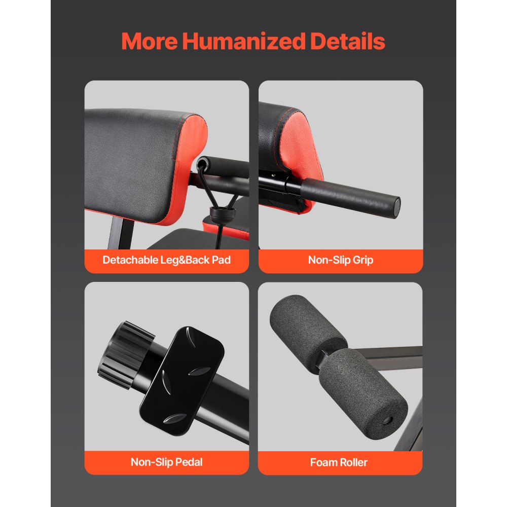 VEVOR Banco de Pesas Multifuncional para Entrenamiento de Cuerpo Completo, Banco de Hiperextensión con Silla Romana, Carga 350 kg, para Entrenamiento de Espalda, Brazos, Abdominales, Negro+Rojo