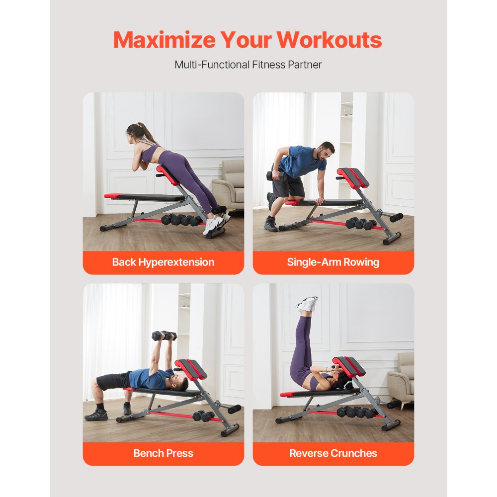 VEVOR Banco de Pesas Multifuncional para Entrenamiento de Cuerpo Completo, con Silla Romana, Equipo de Extensión de 300 kg para Entrenamiento de Espalda, Brazos y Abdominales, Acero al Carbono