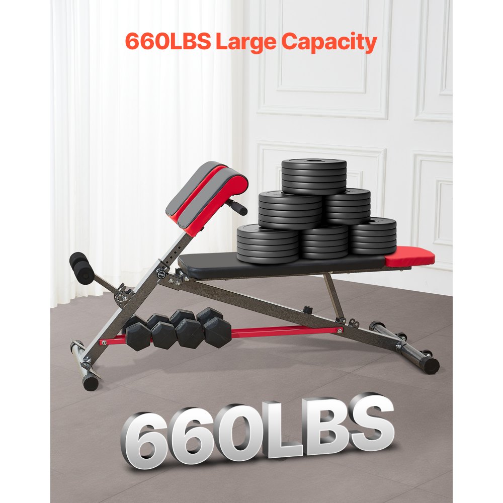 VEVOR Banco de Pesas Multifuncional para Entrenamiento de Cuerpo Completo, con Silla Romana, Equipo de Extensión de 300 kg para Entrenamiento de Espalda, Brazos y Abdominales, Acero al Carbono