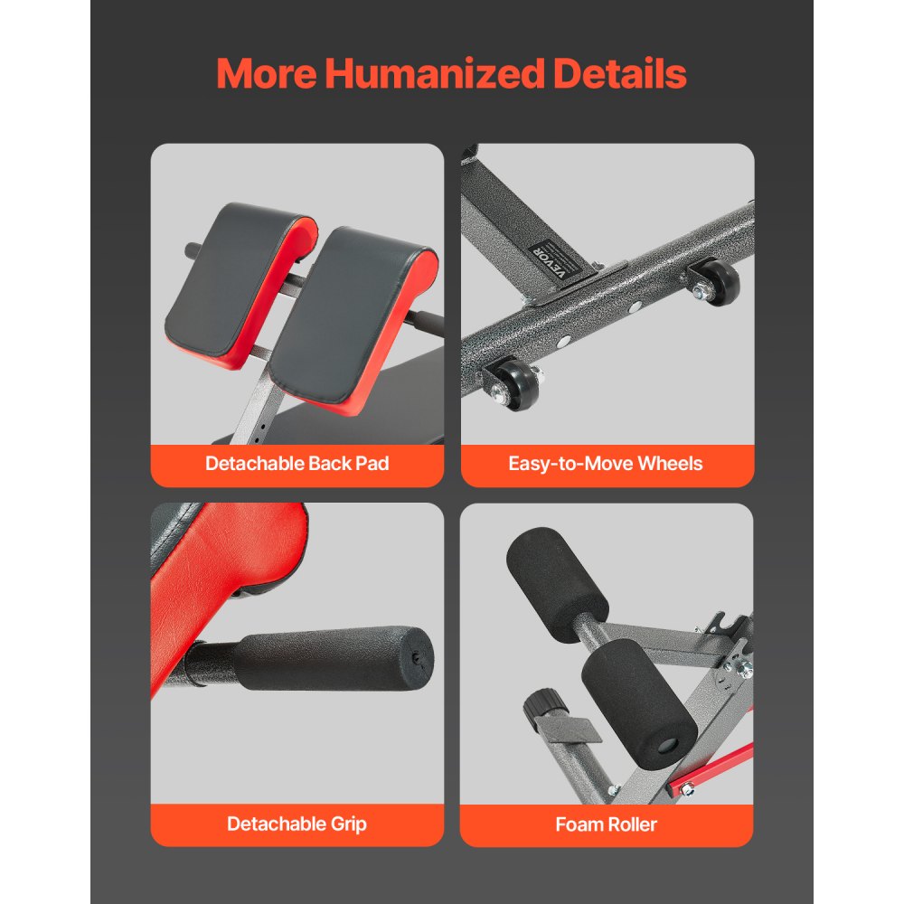 VEVOR Banco de Pesas Multifuncional para Entrenamiento de Cuerpo Completo, con Silla Romana, Equipo de Extensión de 300 kg para Entrenamiento de Espalda, Brazos y Abdominales, Acero al Carbono