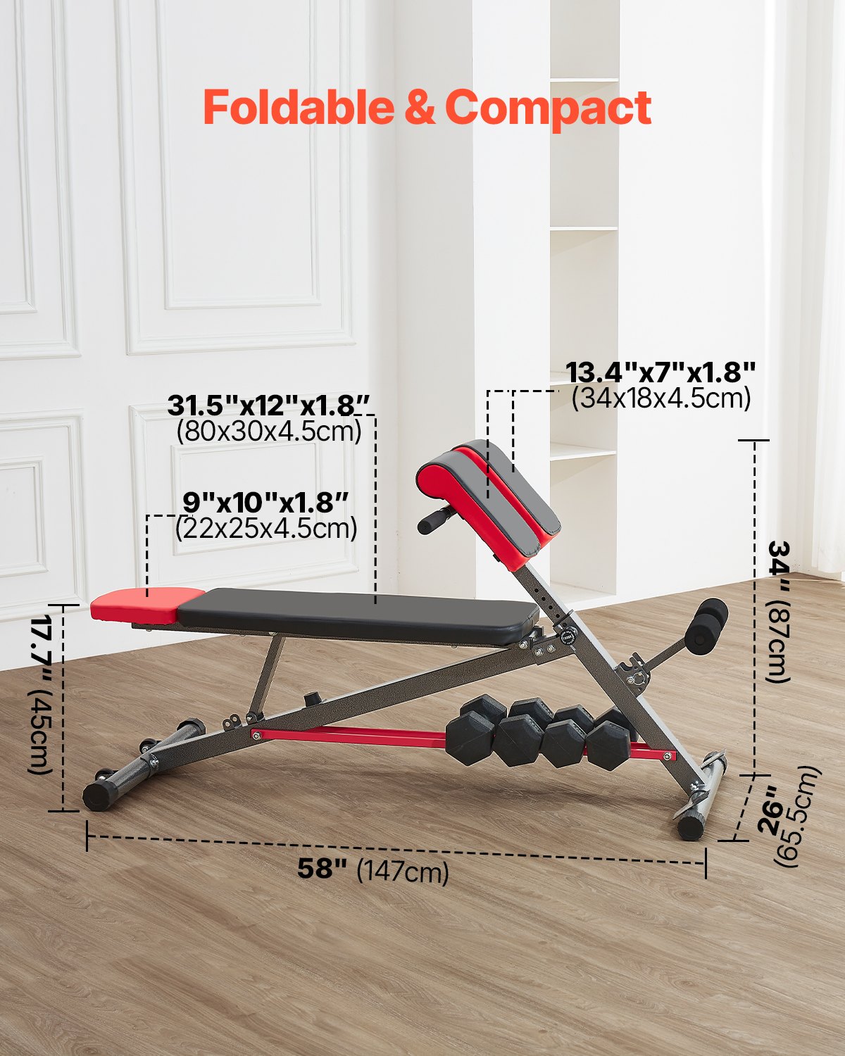 VEVOR Banco de Pesas Multifuncional para Entrenamiento de Cuerpo Completo, con Silla Romana, Equipo de Extensión de 300 kg para Entrenamiento de Espalda, Brazos y Abdominales, Acero al Carbono
