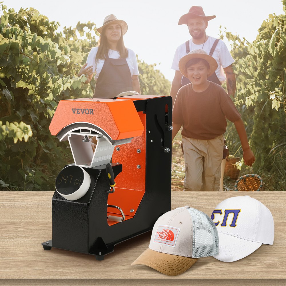 VEVOR 3 en 1 Prensa Térmica Automática para Gorras 16,3 x 8 cm 3 Almohadillas Térmicas Máquina de Sublimación Anti-Adhesiva Prensa de Impresión para Sombreros Prensa Automática para Nailon, Lino, Hilo