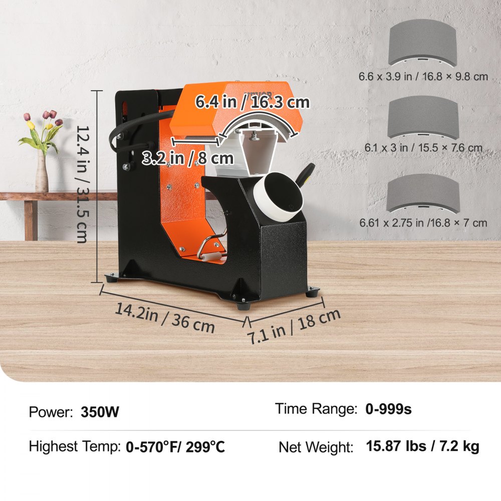 VEVOR 3 en 1 Prensa Térmica Automática para Gorras 16,3 x 8 cm 3 Almohadillas Térmicas Máquina de Sublimación Anti-Adhesiva Prensa de Impresión para Sombreros Prensa Automática para Nailon, Lino, Hilo